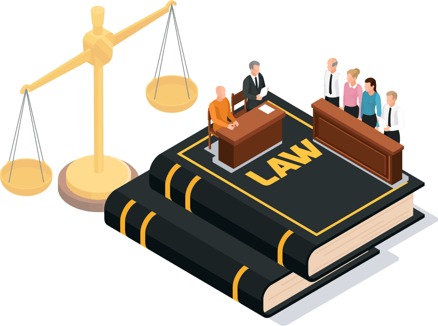 Scales of justice and books